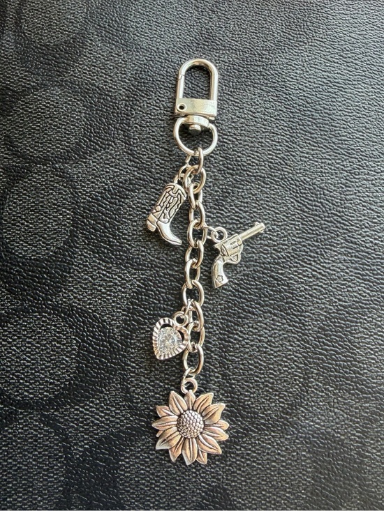 Accessories - Sunflower Purse Charm Keychain with Heart, Boot and Gun Charms cubic zirconia